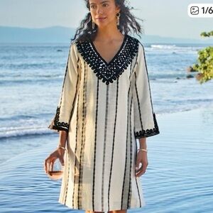 Soft Surroundings Black and Cream Striped Dress